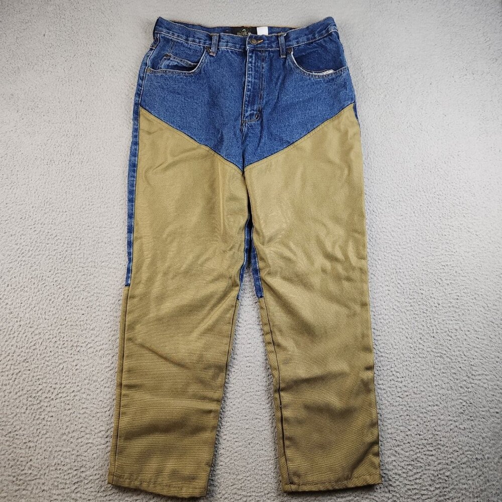 Mens 34x30 Blue Denim RedHead‎ Jeans Pants Tan Canvas Two Tone Workwear Rugged